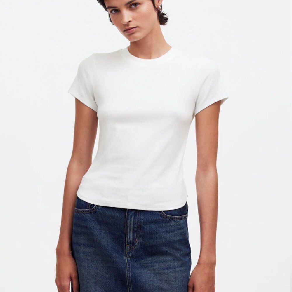 Madewell ns522 (Re)generative Cotton Ribbed Crewneck Tee white NWT